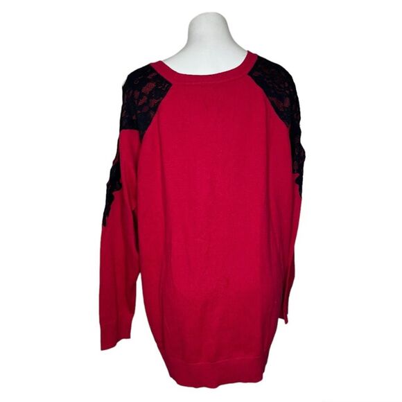 TORRID Top Red Cotton Knit Black Lace Pullover Cold Shoulder Plus Size 5 5X NEW - Picture 2 of 10